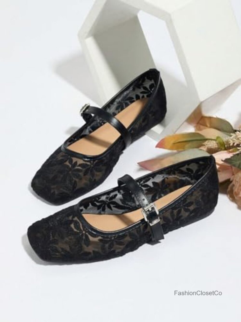 Mesh Ballet Flats Square Toe Maryjane Flats Comfortable Dressy Trendy Closed Toe - Picture 3 of 6